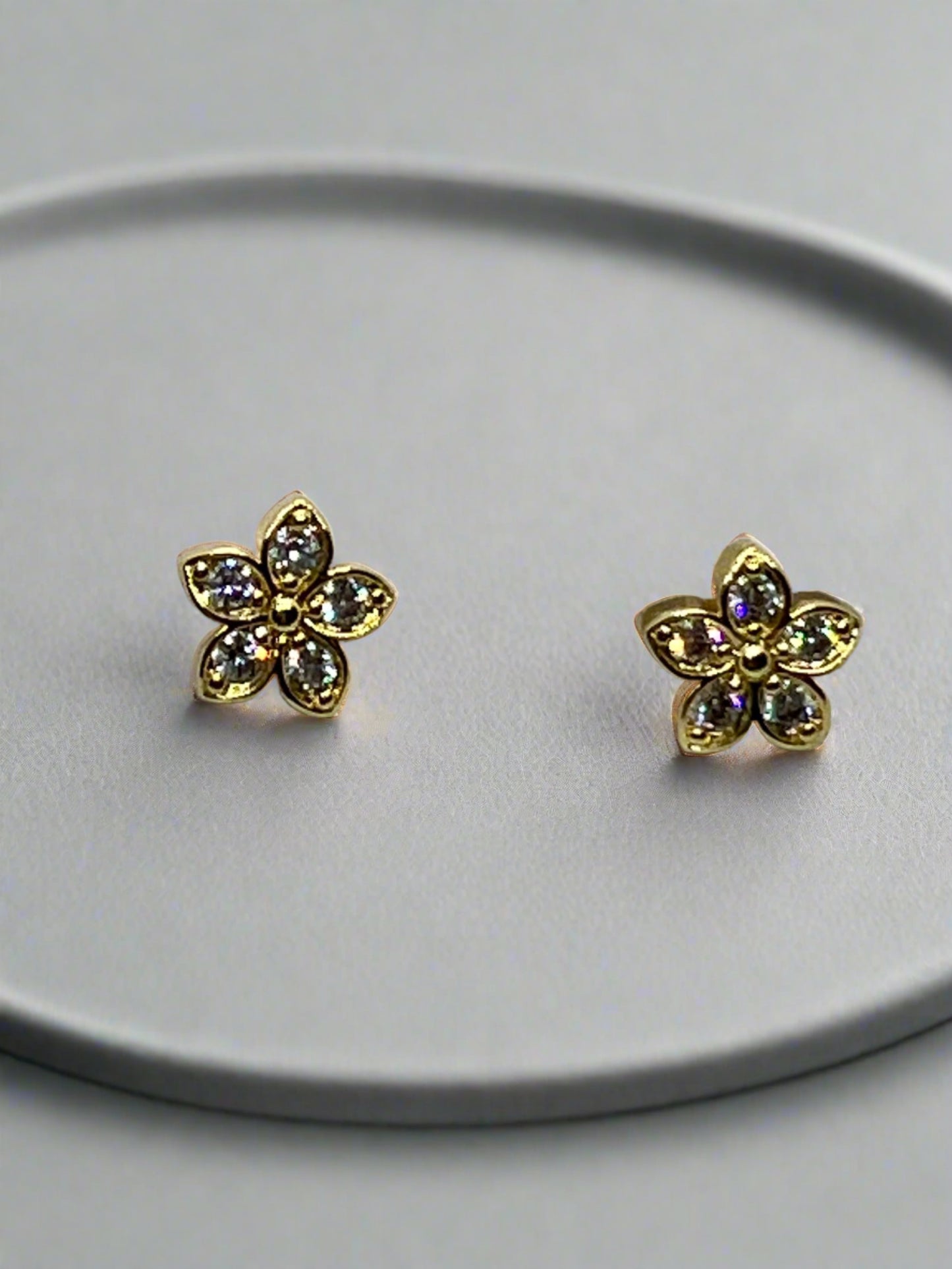 .5" Gold Rhinestone Flower Post Earrings