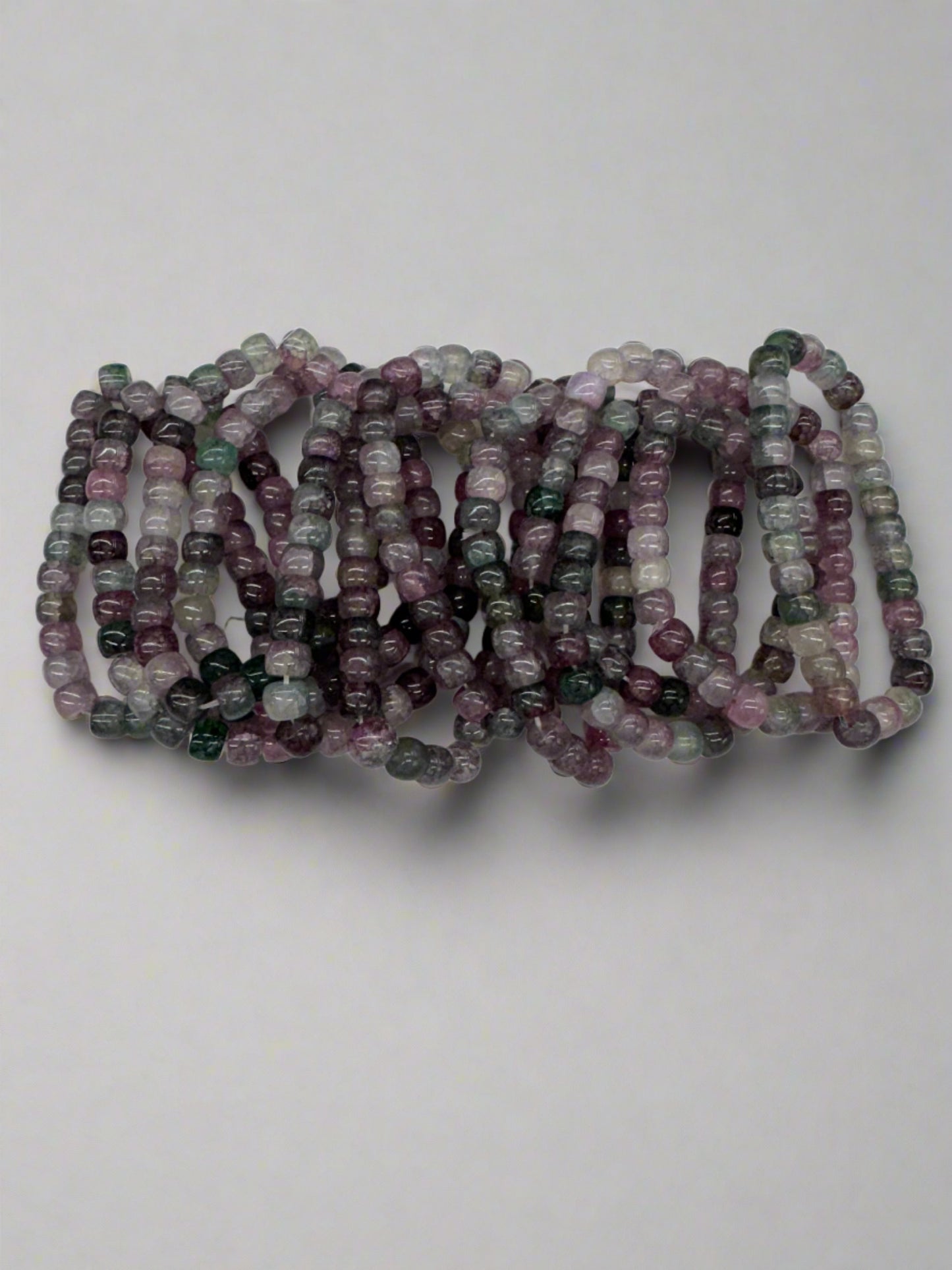 Purple/Green Simulated Glass Beaded Bracelets (12pc)