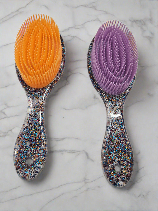 Glitter Resin Oval Paddle Brush + Mirror