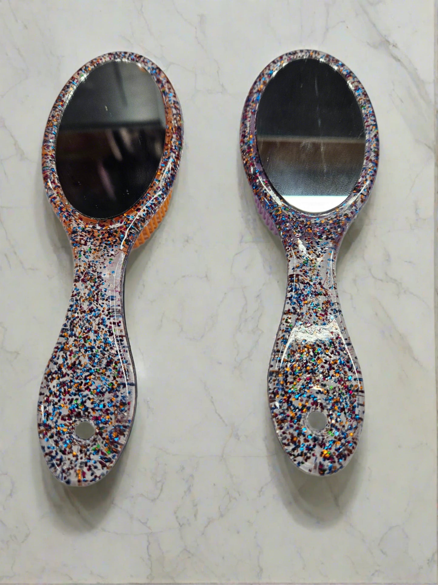 Glitter Resin Oval Paddle Brush + Mirror