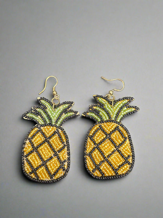 Handmade Seed Bead Fishhook Pineapple Earrings