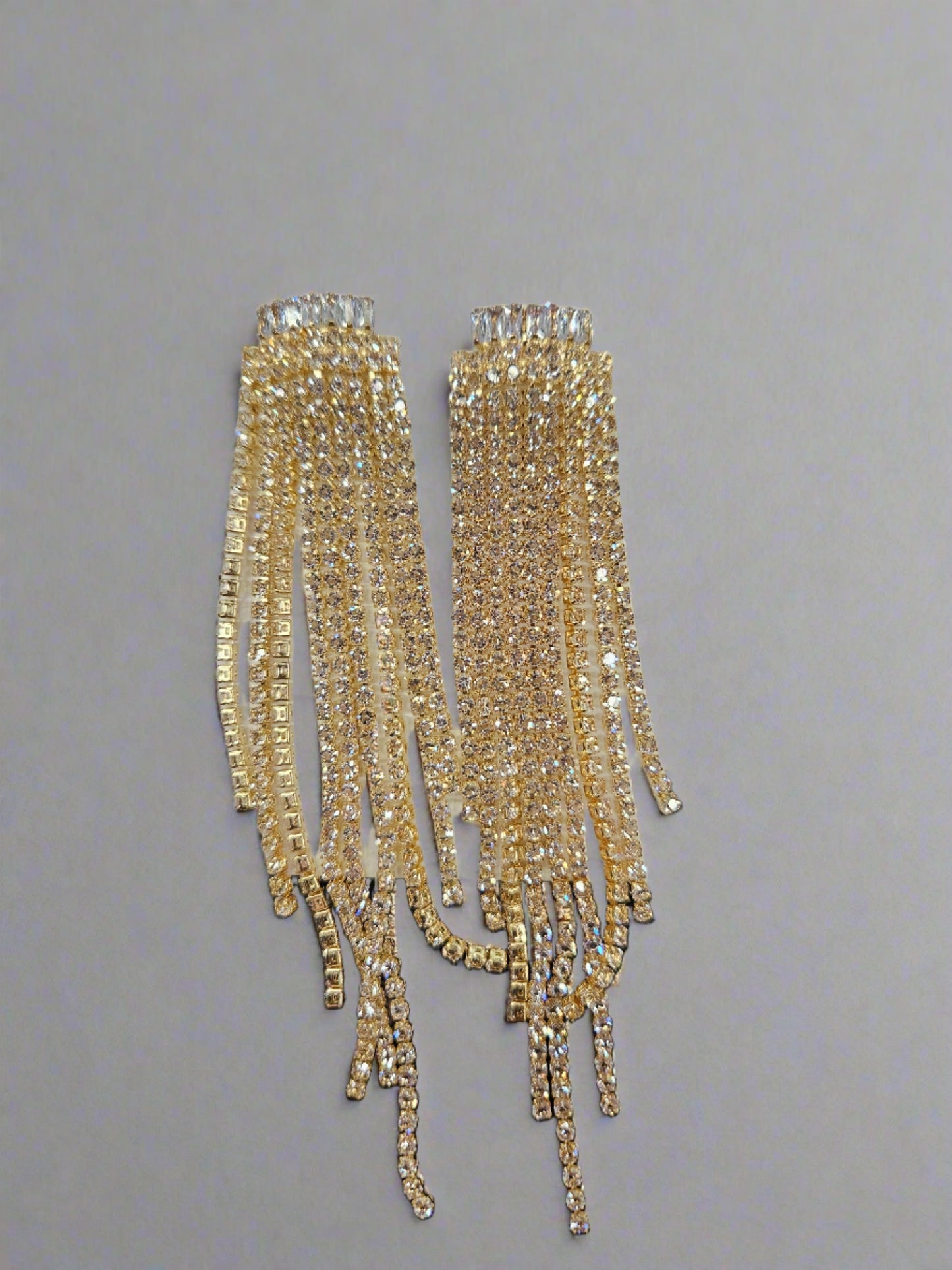 Rhinestone + Cubic Zirconia Baguette Header Stone Dangling Post Earrings