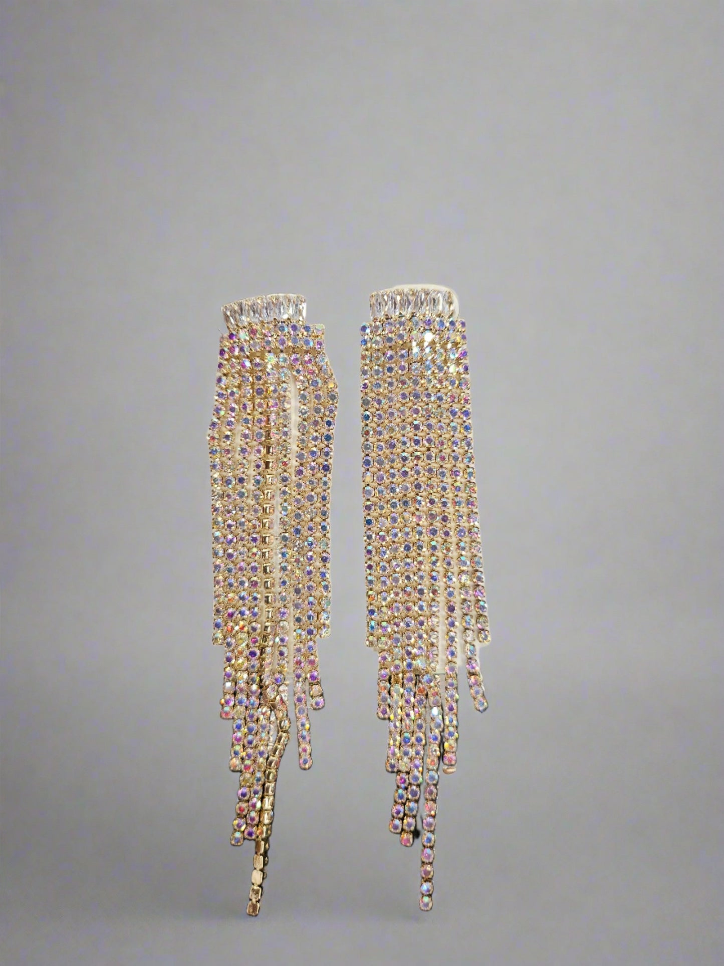 Rhinestone + Cubic Zirconia Baguette Header Stone Dangling Post Earrings