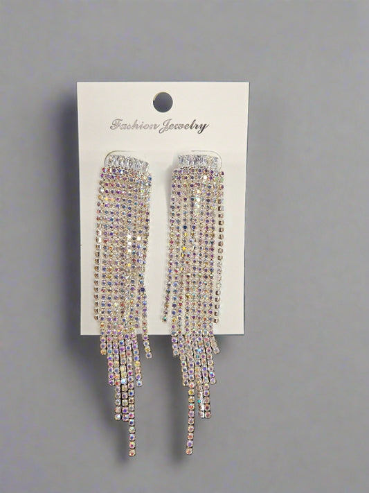 Rhinestone + Cubic Zirconia Baguette Header Stone Dangling Post Earrings