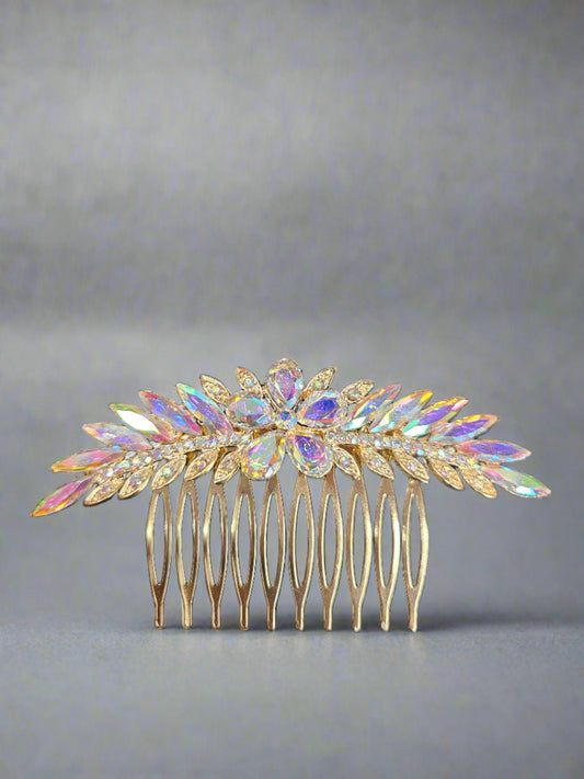 4" Rhinestone Leaf Design Hair Comb