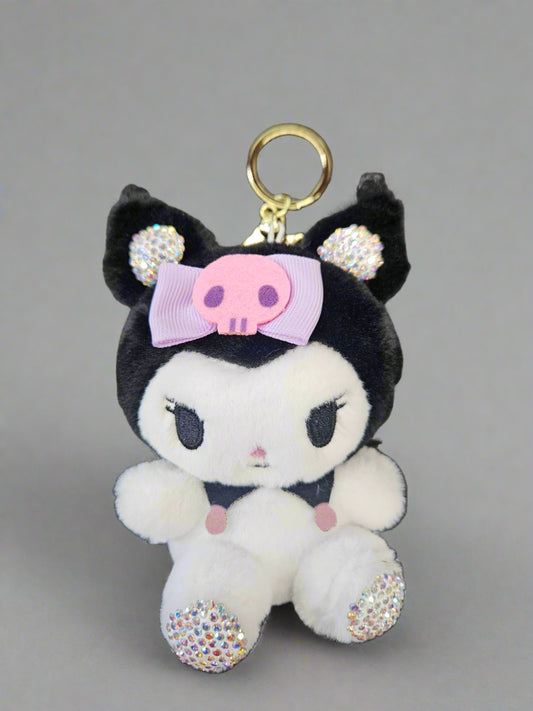 5" Cat with Purple Bow Plushy Rhinestone Keychain