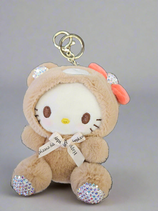 5"Kitty in Bear Costume Rhinestone Keychain