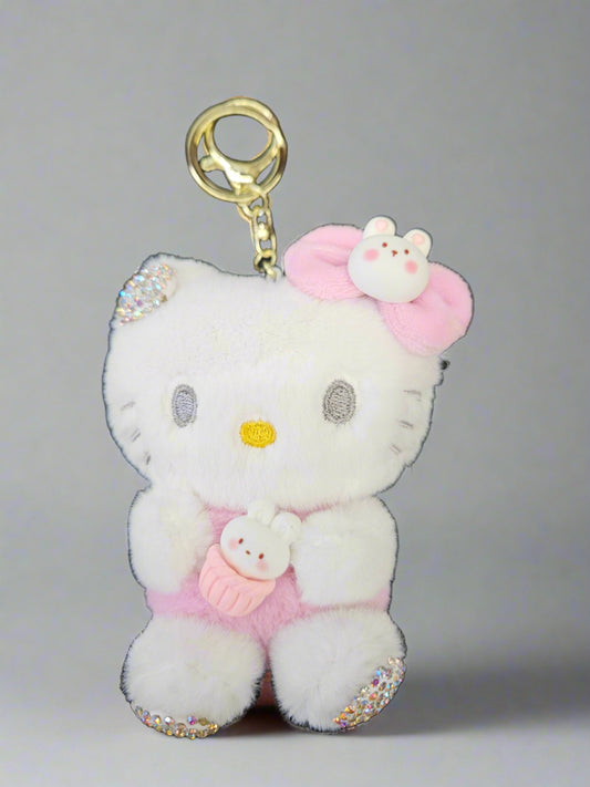 5" Kitty in Pink Rhinestone Plushy Keychain