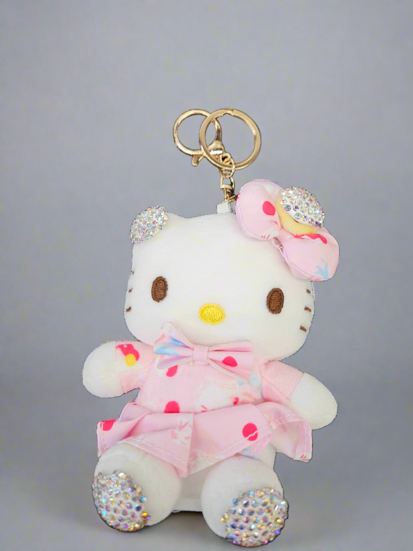 5" Kitty in Pink Dress Rhinestone Plushy Keychain