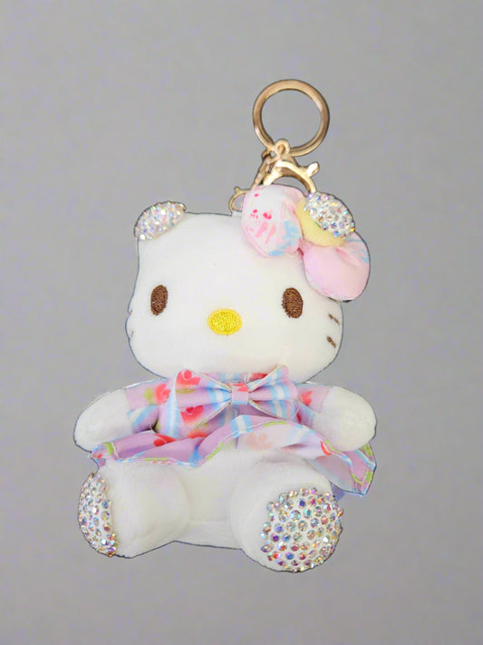 5" Kitty in Purple Dress Plushy Rhinestone Keychain