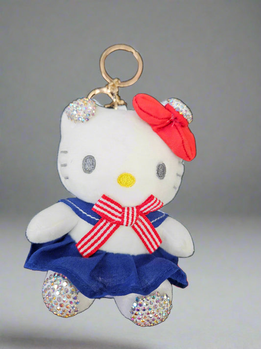 5" Kitty in Sailor Girl Dress Rhinestone Plushy Keychain