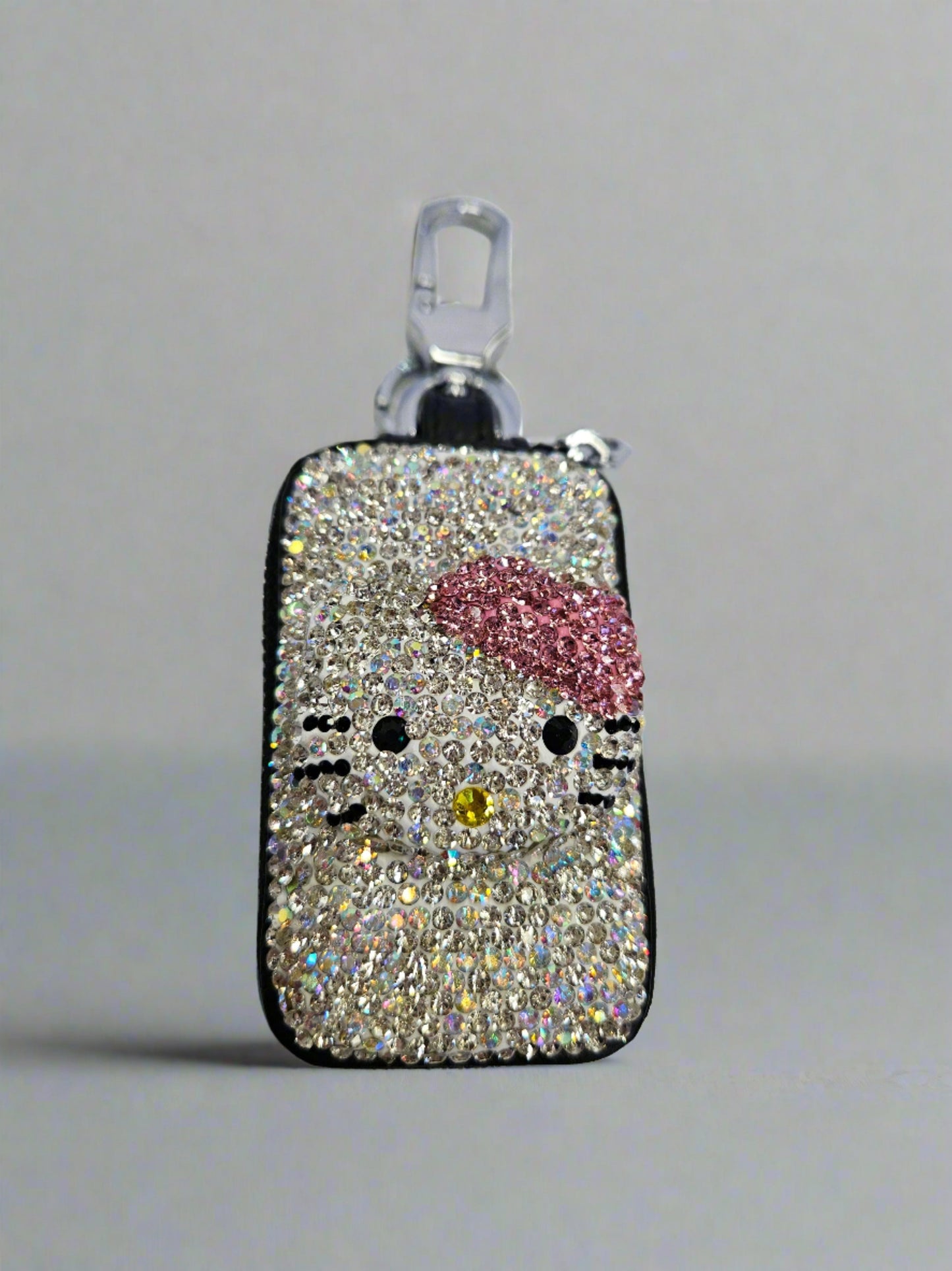 Rhinestone Kitty Faux Leather Key Holder Protector Bag Keychain