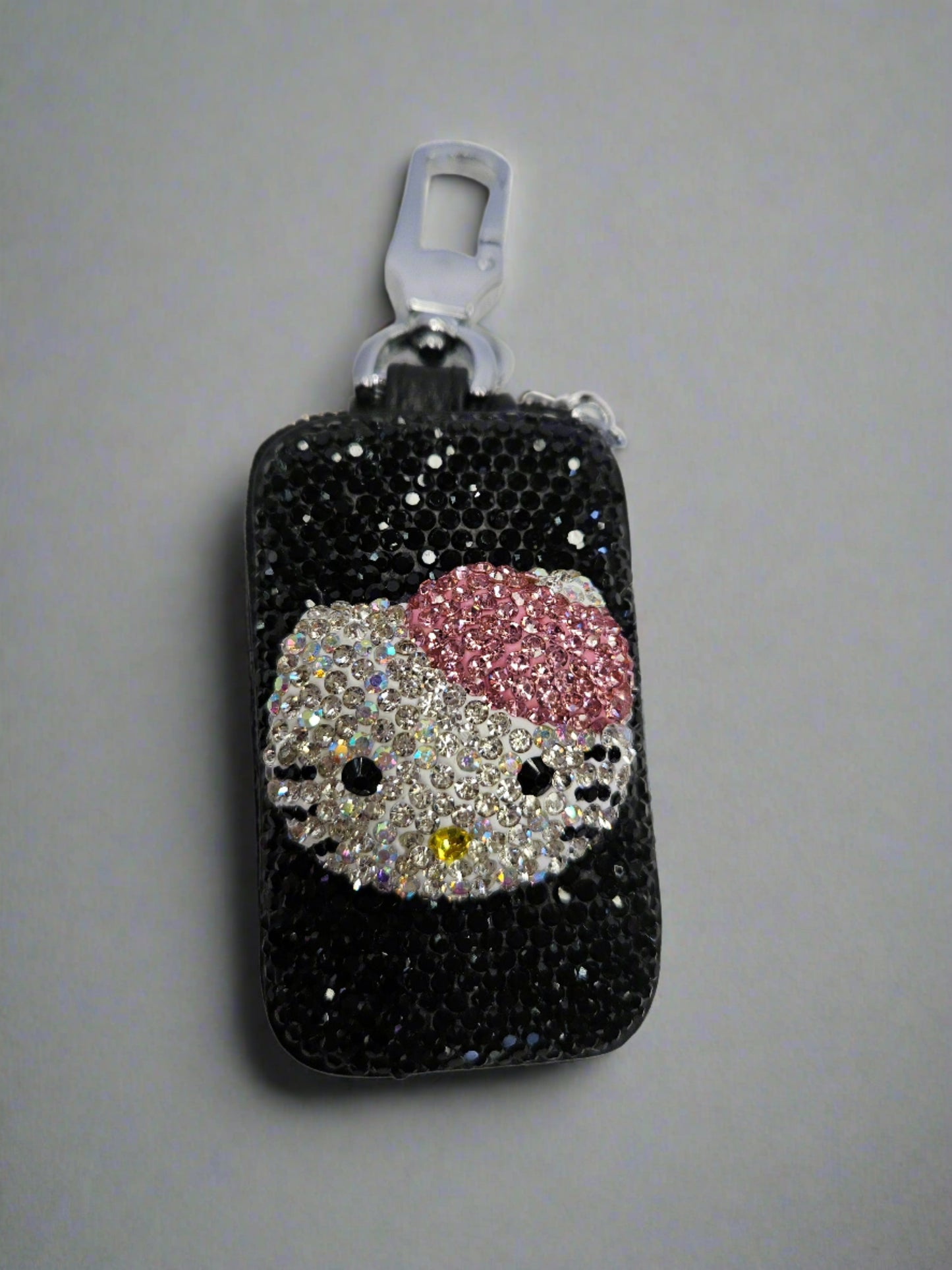 Rhinestone Kitty Faux Leather Key Holder Protector Bag Keychain