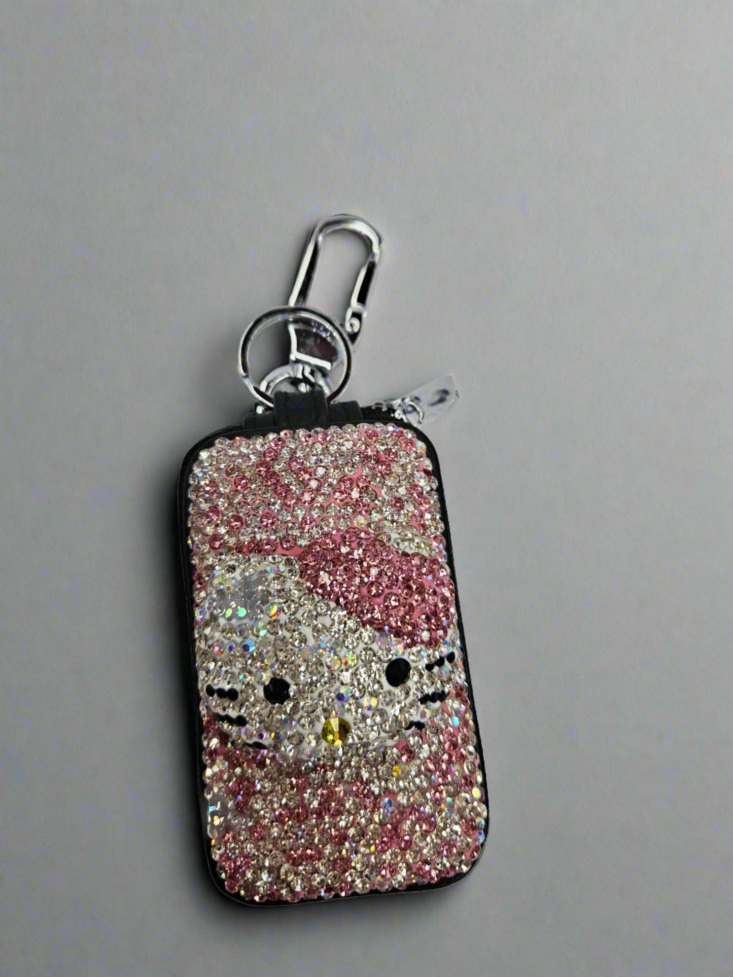 Rhinestone Kitty Faux Leather Key Holder Protector Bag Keychain