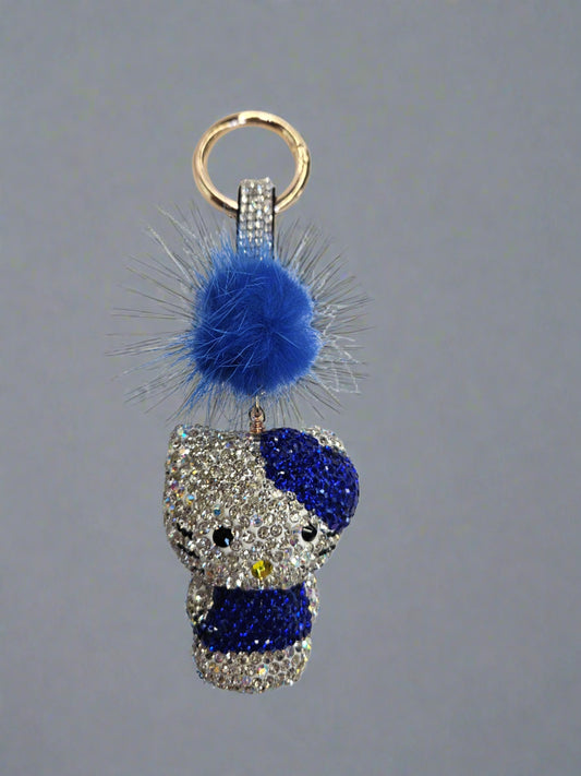 Rhinestone Kitty Pom Keychain