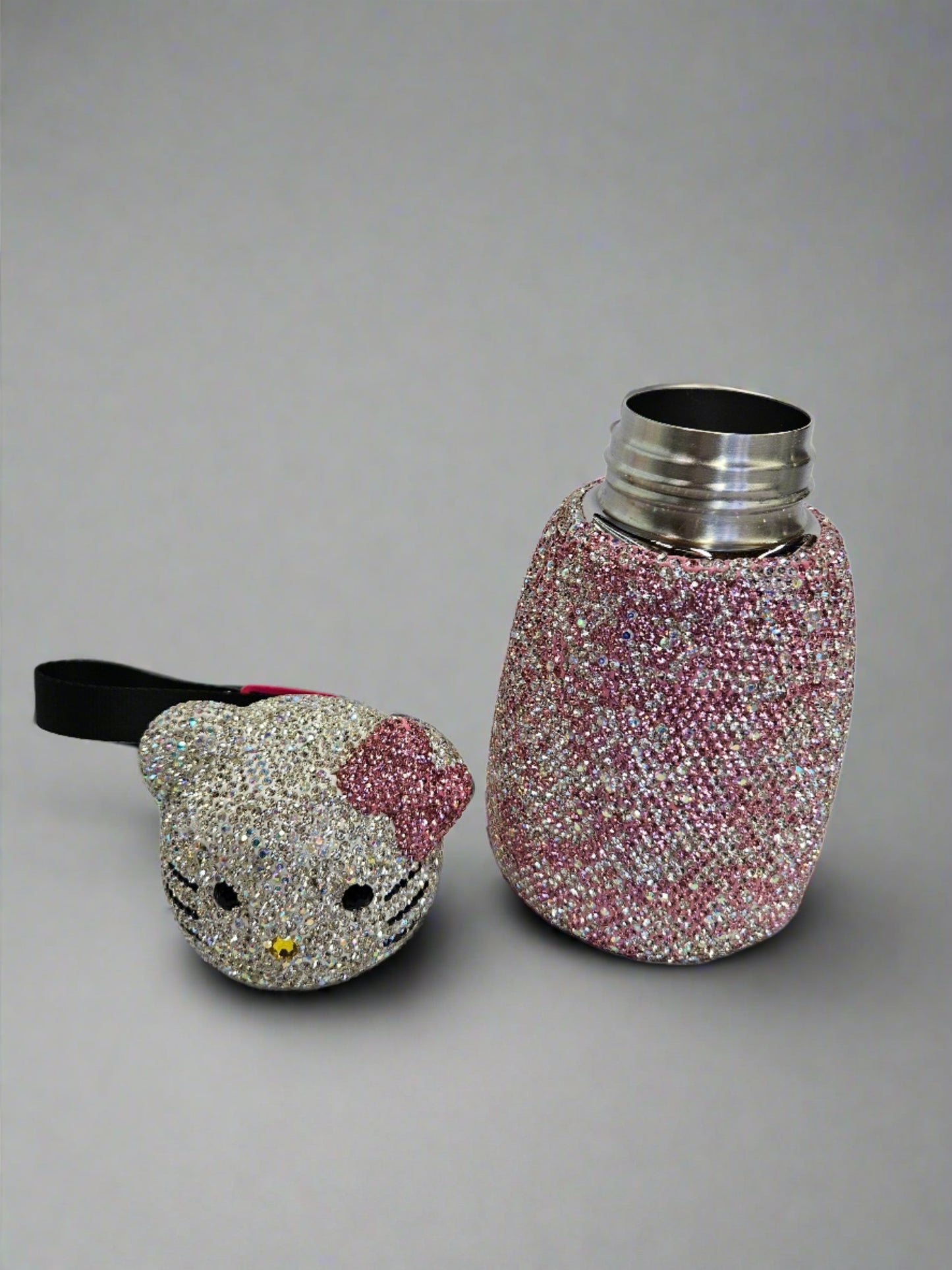 Pink Rhinestone Kitty Stainless Steel Water Bottle