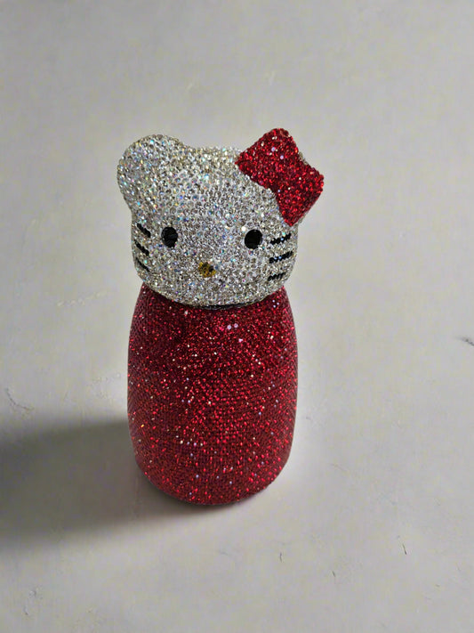 Red Kitty Rhinestone Stainless Steel Water Bottle