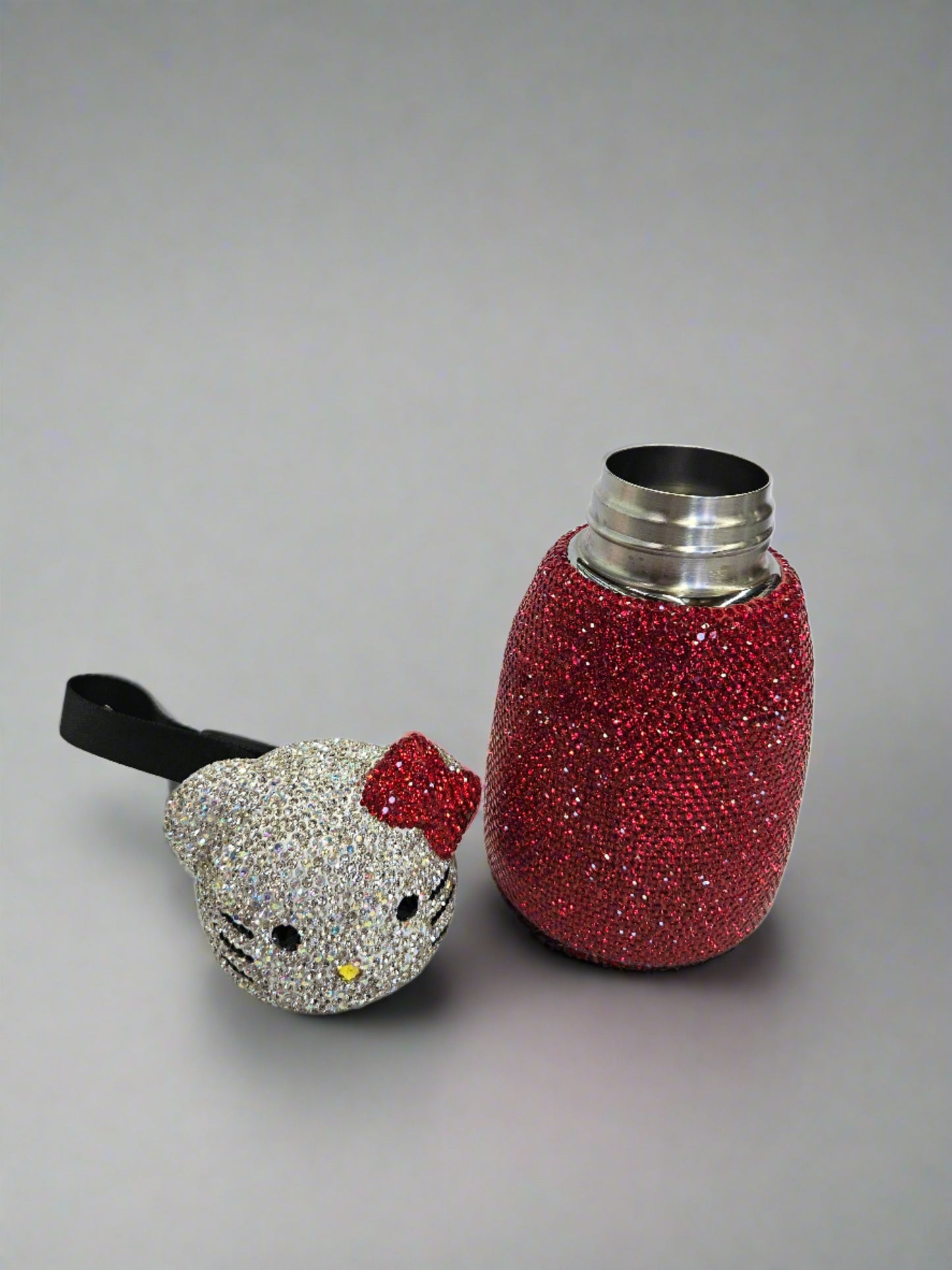 Red Kitty Rhinestone Stainless Steel Water Bottle