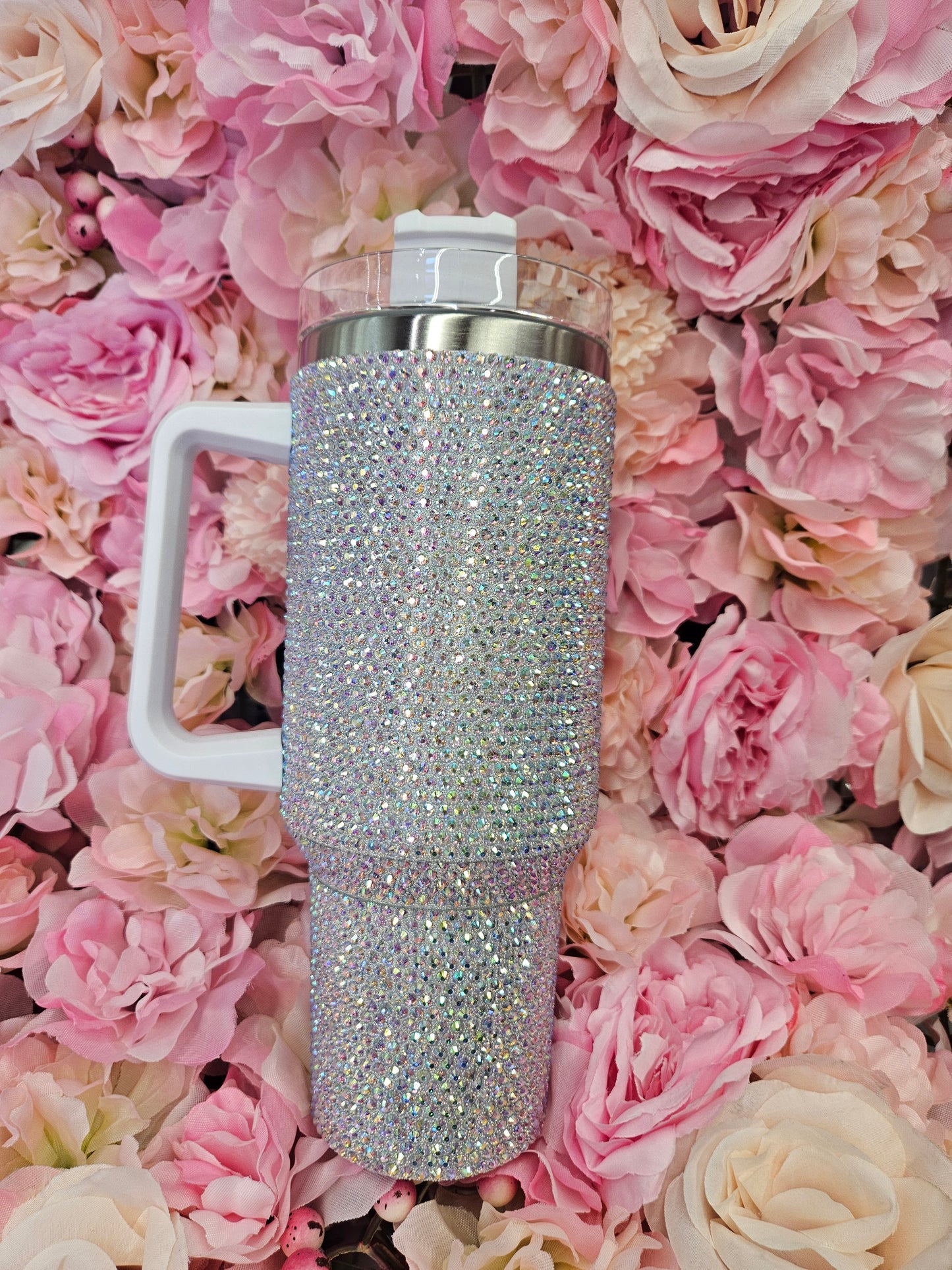 White AB Rhinestone 40 oz Stainless Steel Tumbler