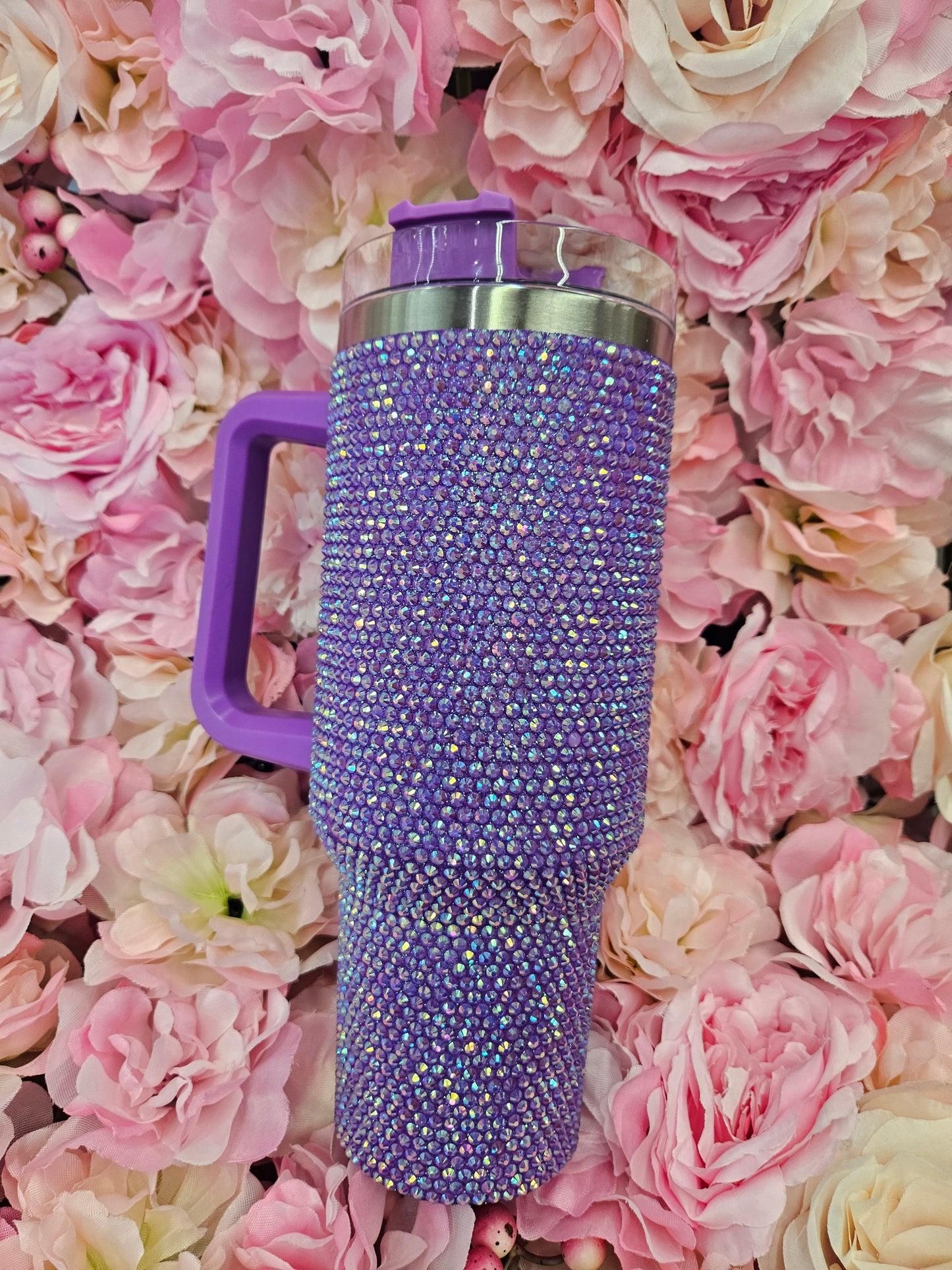 Purple Rhinestone 40 oz Stainless Steel Tumbler