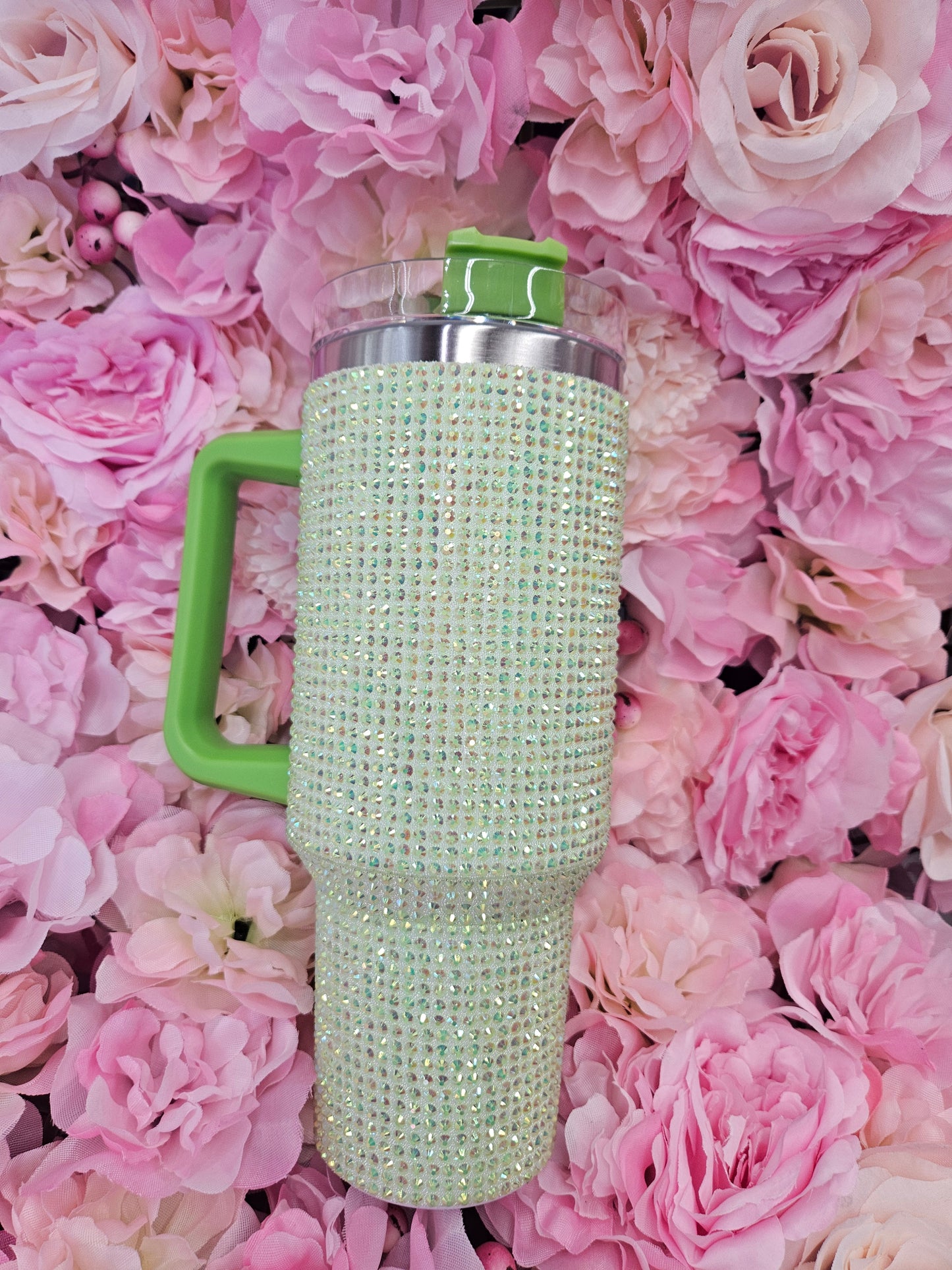 Lime Green Rhinestone 40 oz Stainless Steel Tumbler