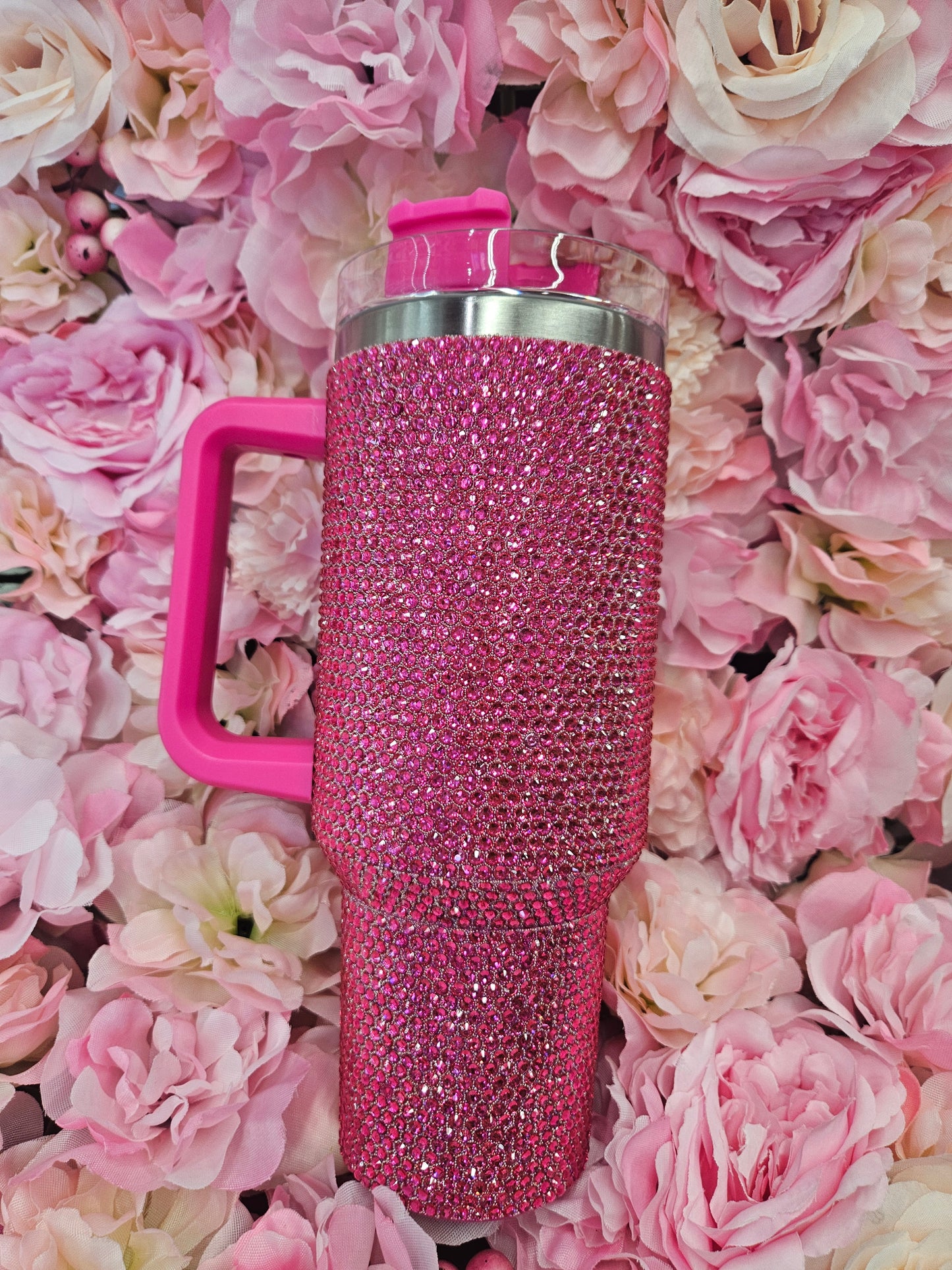 Fuchsia Rhinestone 40 oz Stainless Steel Tumbler