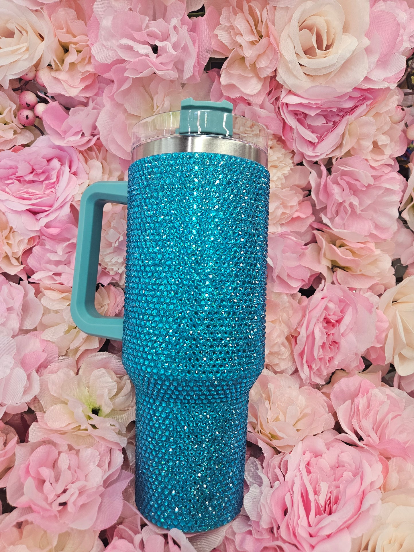 Teal Rhinestone 40 oz Stainless Steel Tumbler