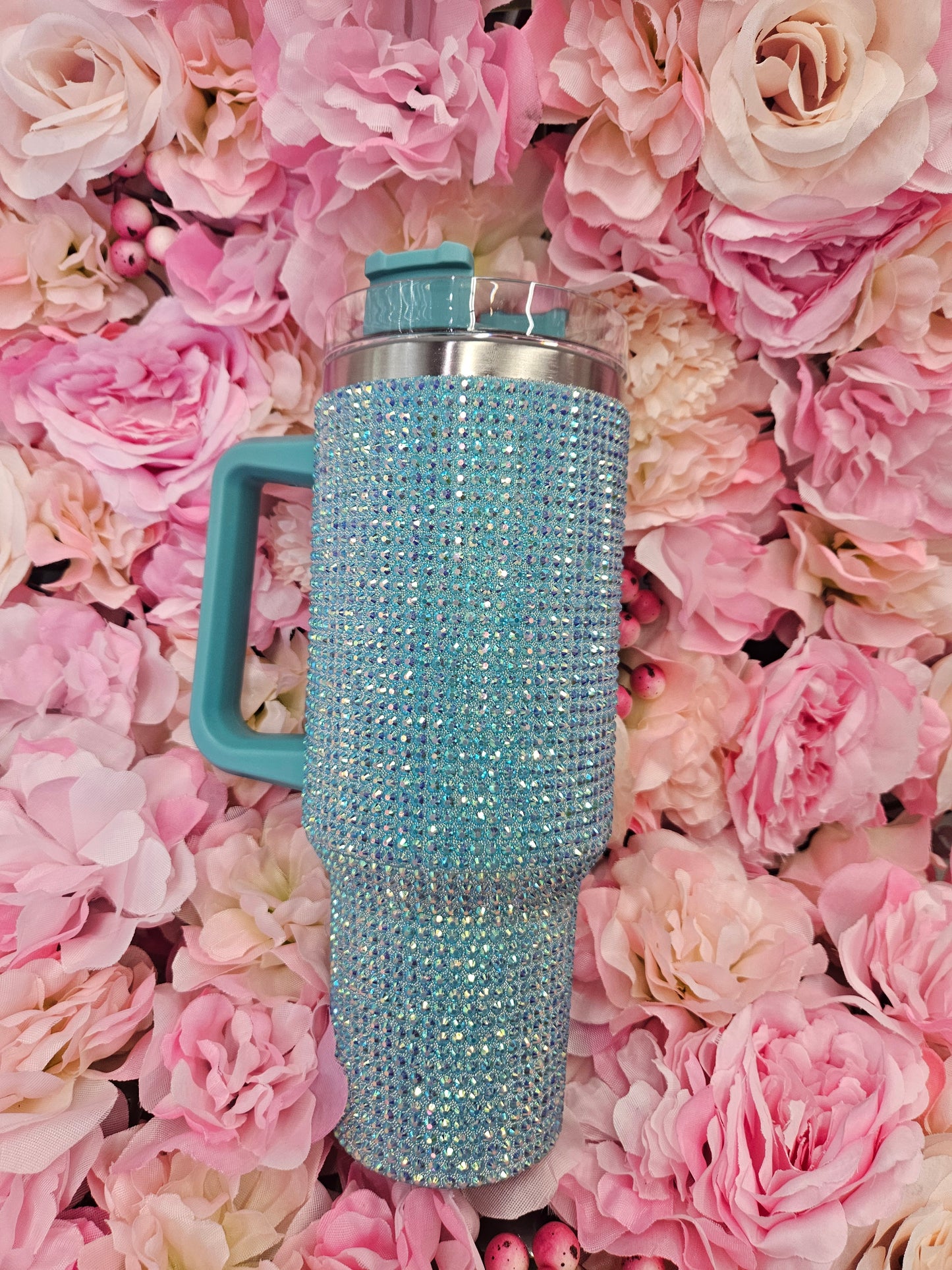 Sky Blue Ab Rhinestone 40 oz Stainless Steel Tumbler