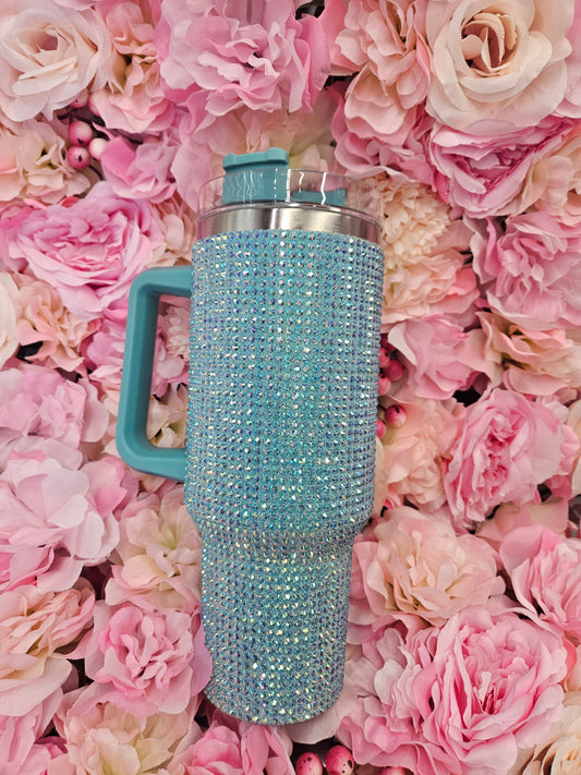 Sky Blue Ab Rhinestone 40 oz Stainless Steel Tumbler