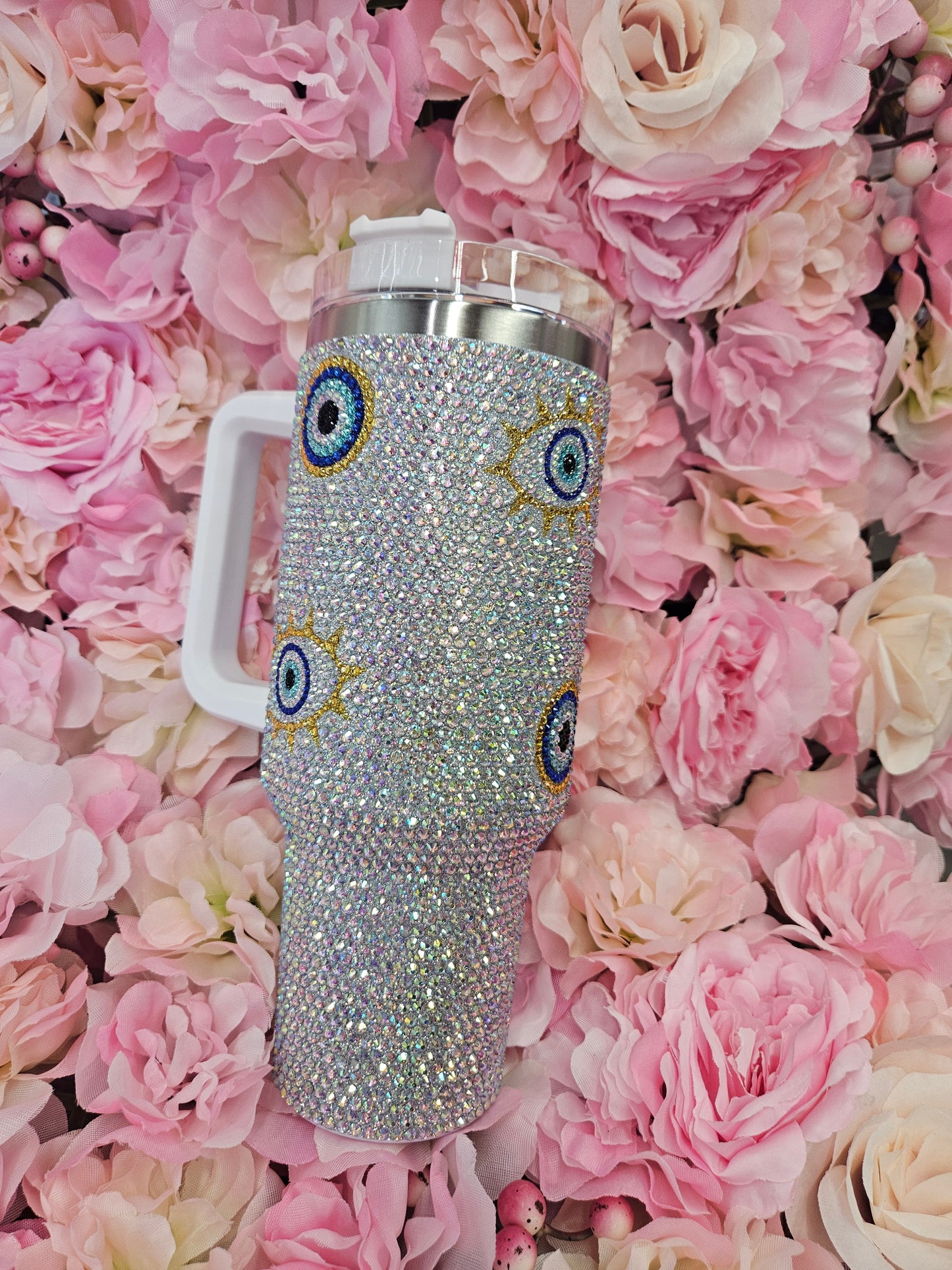 Hamsa + Evil Eye 40 oz Rhinestone Stainless Steel Tumbler