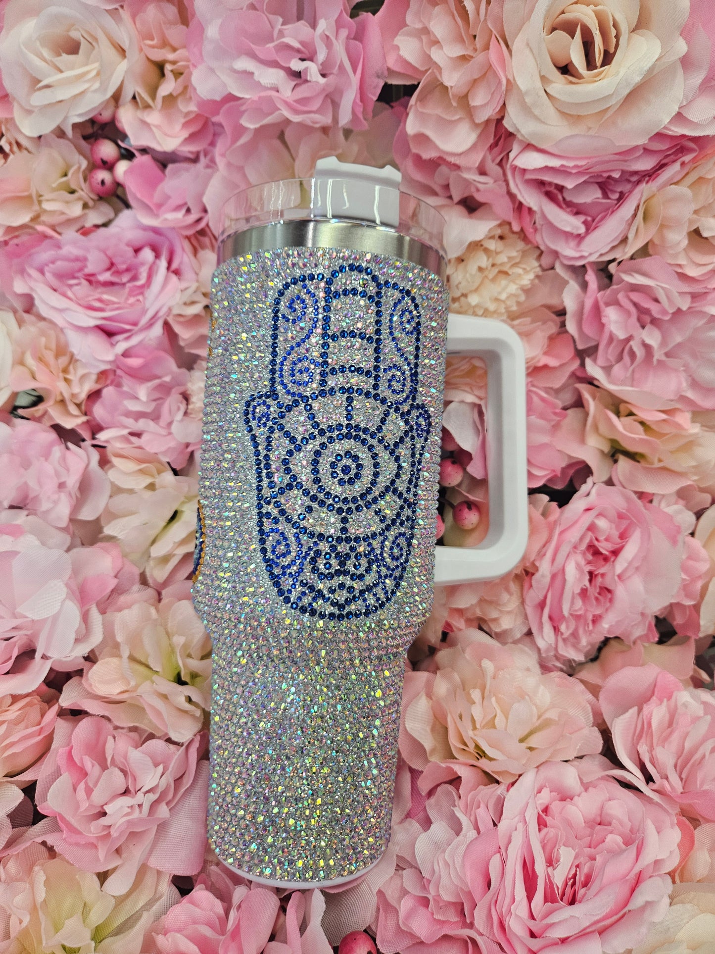 Hamsa + Evil Eye 40 oz Rhinestone Stainless Steel Tumbler