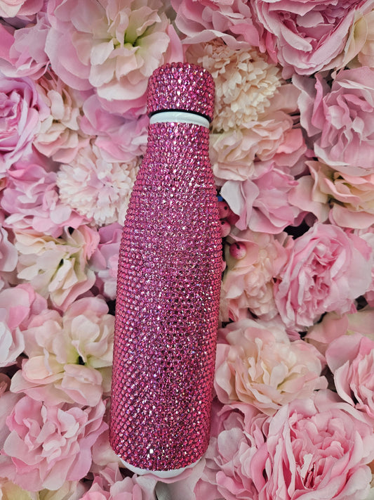 Fushia Rhinestone Stainless Steel Water Bottle