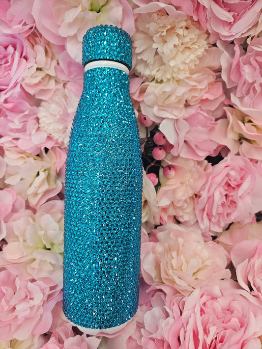 Teal Rhinestone Stainless Steel Water Bottle