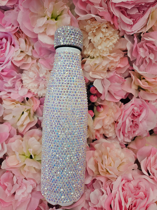 White Ab Rhinestone Stainless Steel Water Bottle