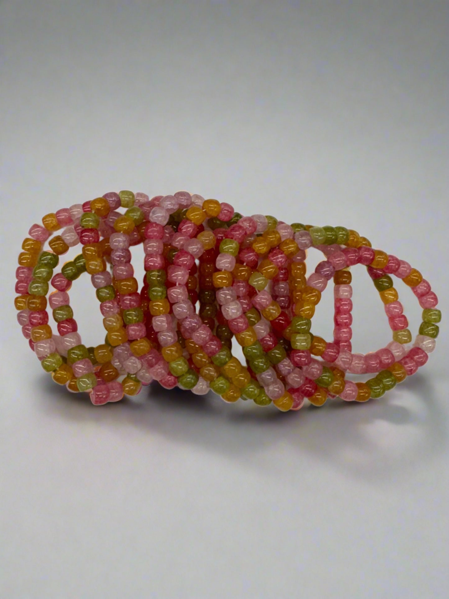 Summer Colored Simulated Glass Beaded Bracelets (12pc)