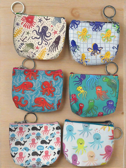 Octopus Printed Coin Purse with Keychain