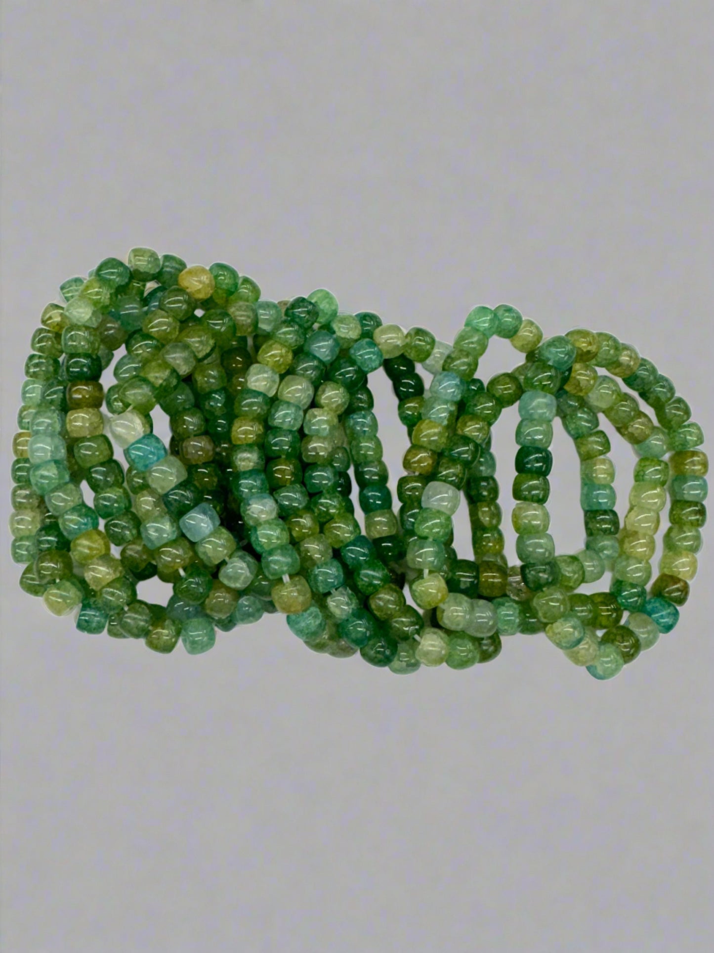 Green Tone Simulated Glass Beaded Bracelets (12pc)