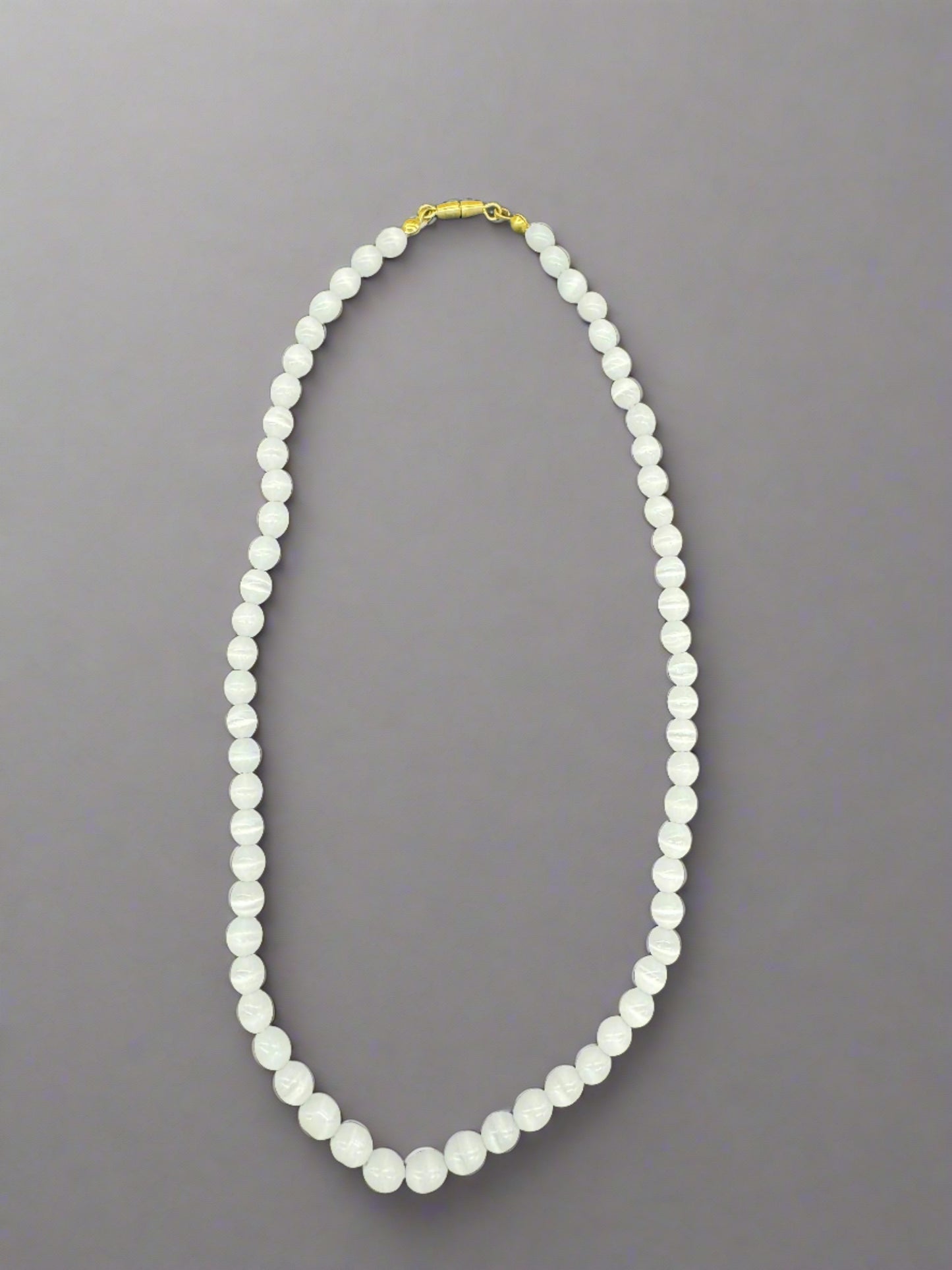 Natural White Moonstone Cat Eye Beaded 7" Necklace (12pc)