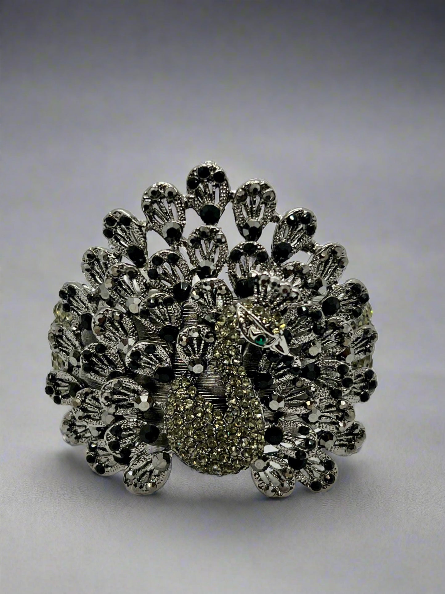 3" Tall Black Peacock Rhinestone Casted Bangle