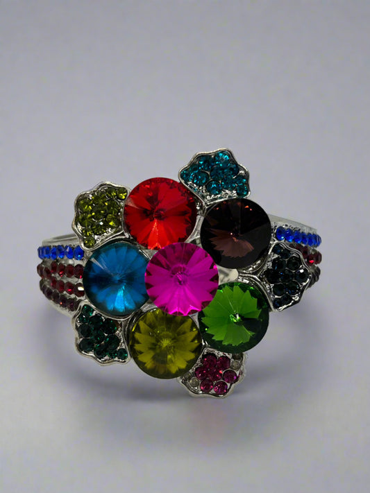 Rainbow Rhinestone Flower Bangle