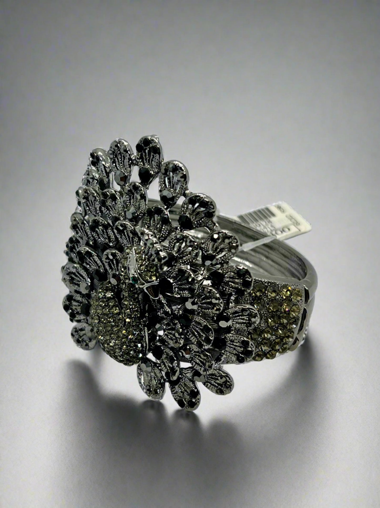 3" Tall Black Peacock Rhinestone Casted Bangle