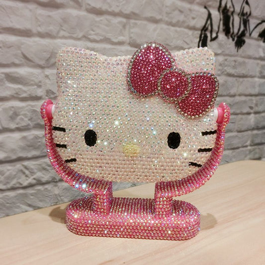 Hand Made Rhinestone Kitty with Bow Vanity Mirror