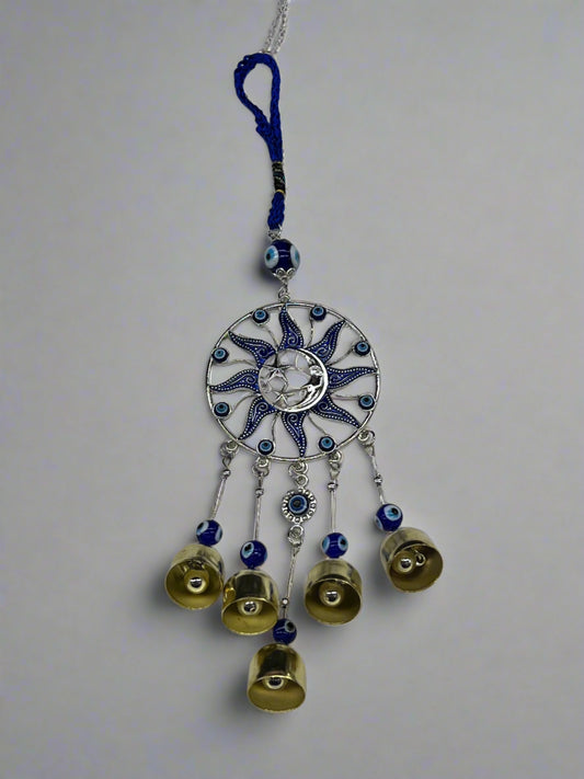 11" Evil Eye Sun Ornament with Protection Bells Charm