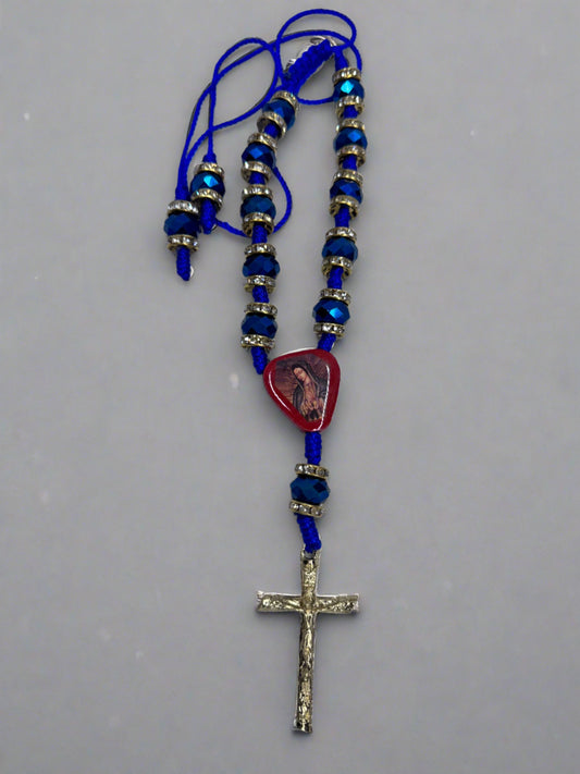 Blue Crystal Adjustable Rosary with Virgen Center