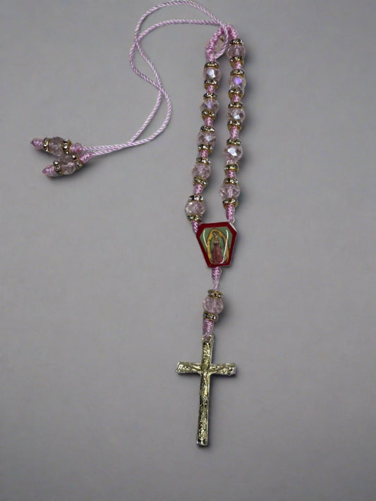 Light Pink Crystal Adjustable Rosary with Guadalupe Center