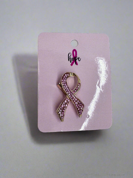 Breast Cancer Pink Ribbon Rhinestone Brooch