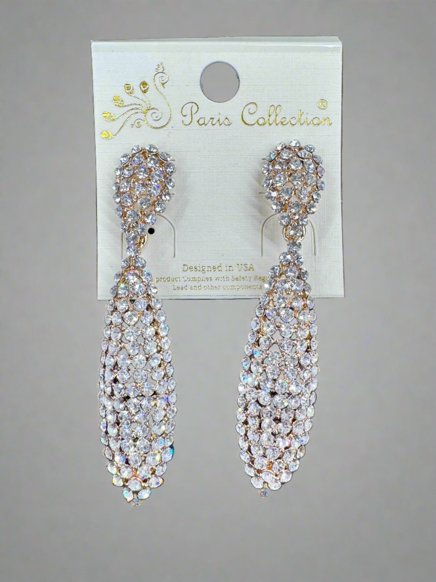 Long Oval Rhinestone Post Earrings