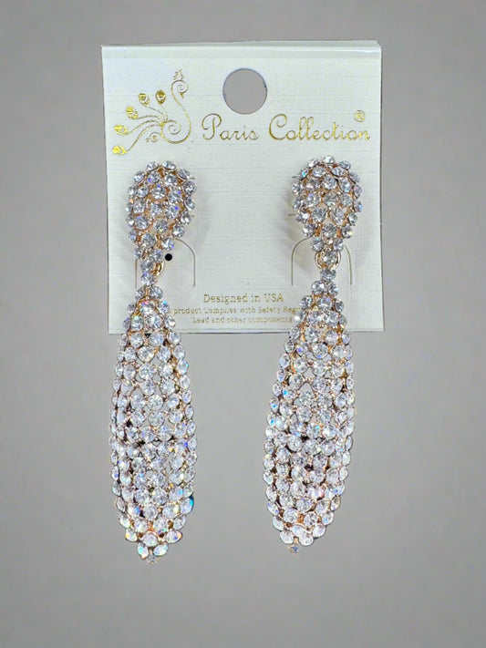 Long Oval Rhinestone Post Earrings