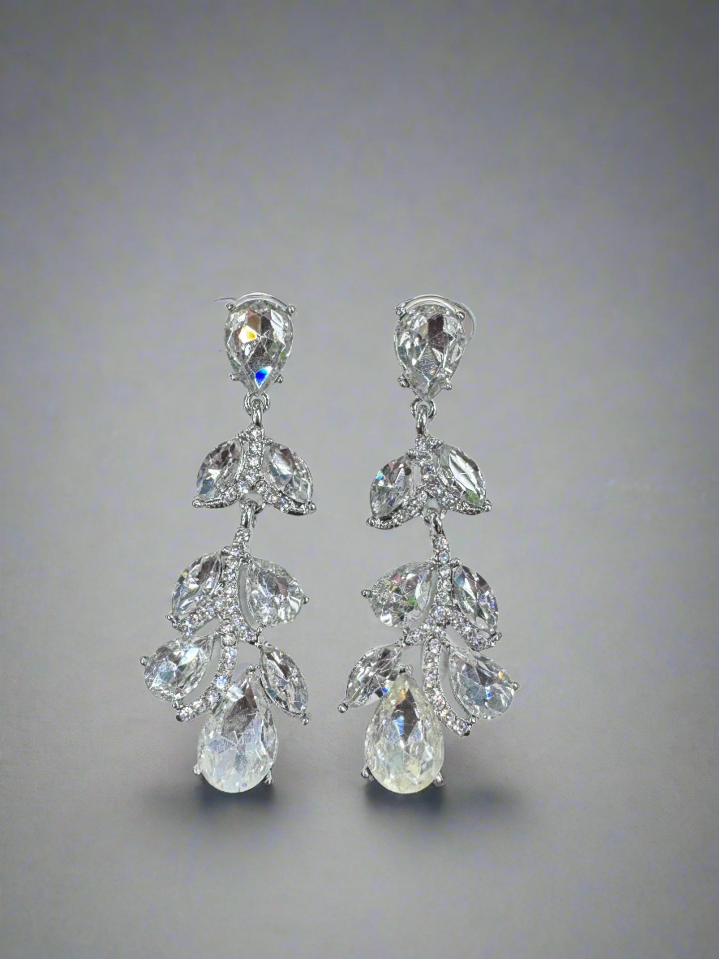 Rhinestone Leaf Dangle Post Earrings