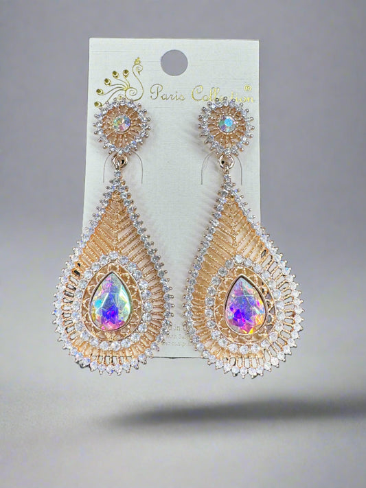 3" Gold Peacock Inspired Rhinestone Earrings